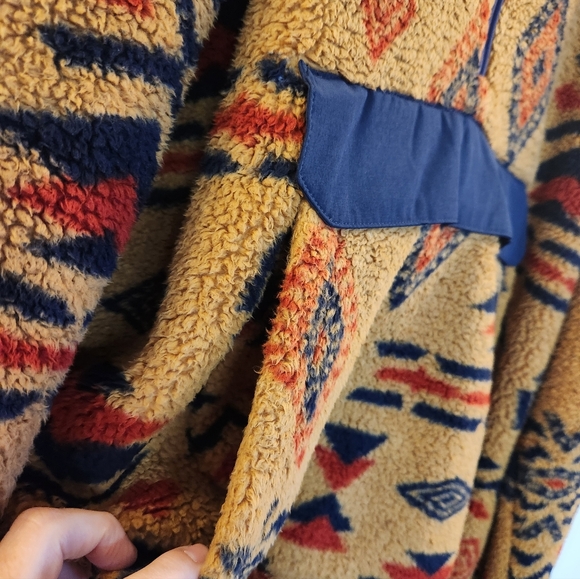 Vintage North Face Men Tan Aztec Geometric Sherpa 1/2 Zip Hoodie Size XL Plush - Picture 5 of 16